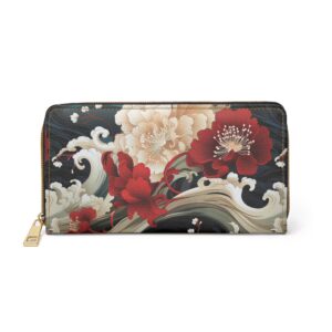 Red Flower Pattern Zipper Wallet