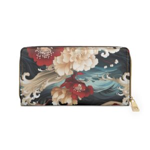 Red Flower Pattern Zipper Wallet