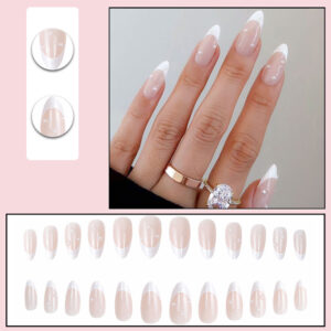 White Tip Pearl Almond Shape Nails