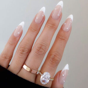 White Tip Pearl Almond Shape Nails